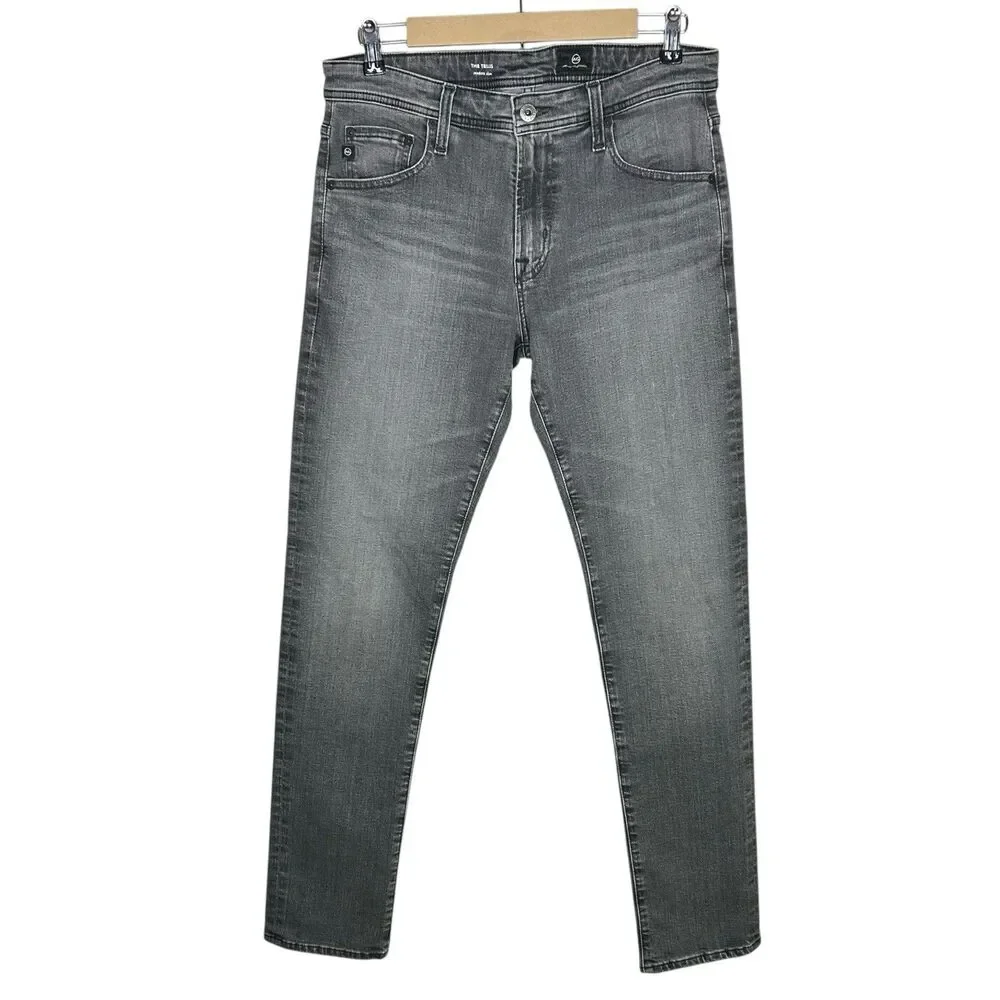 AG Adriano Goldschmied Tellis Jeans Mens 32x34 Gray Modern Slim Grunge Faded NWT